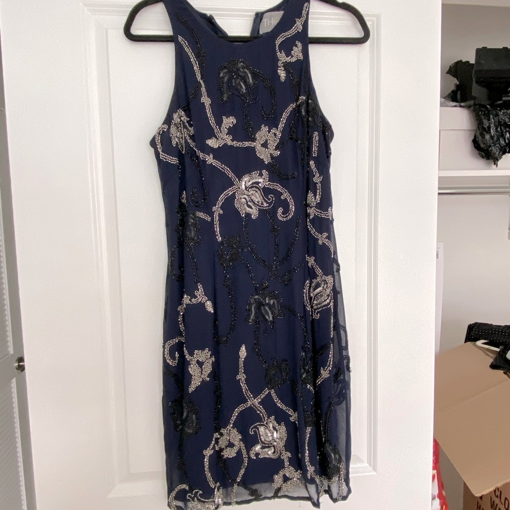 Theia Navy Blue gown with beading